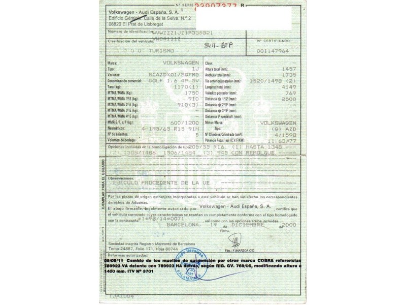 volkswagen golf del año 2001