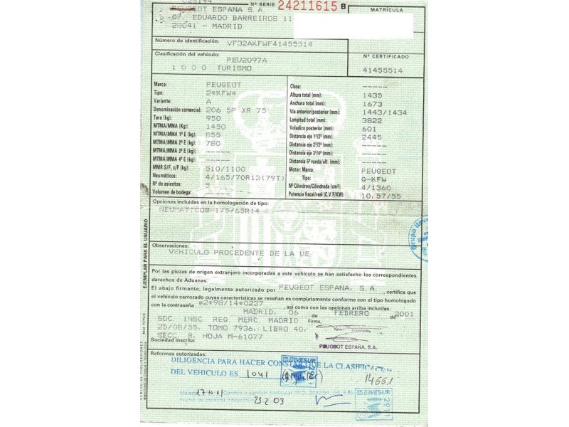 peugeot 206 del año 2001