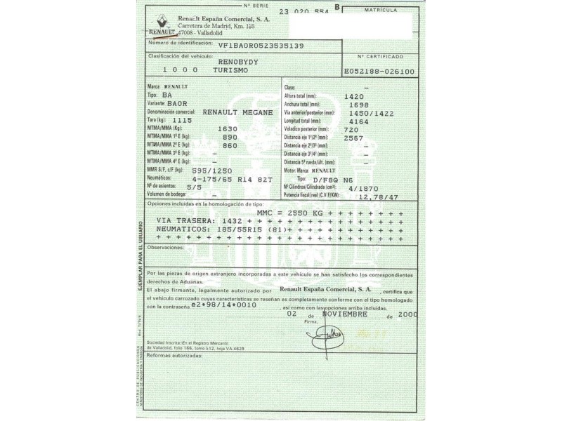 renault megane del año 2000