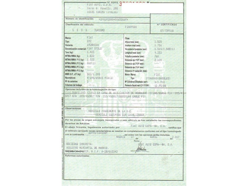 fiat stilo del año 2007