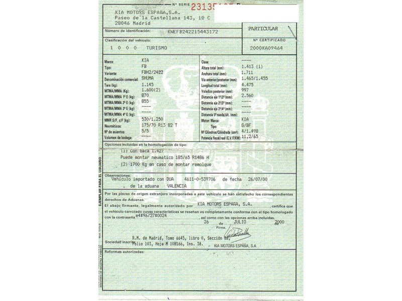 kia shuma del año 2001