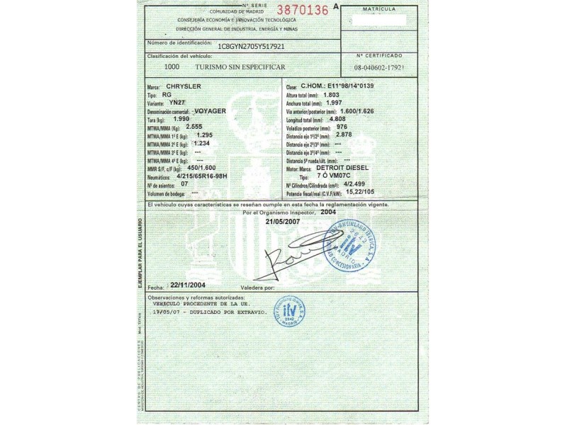 chrysler voyager del año 2004