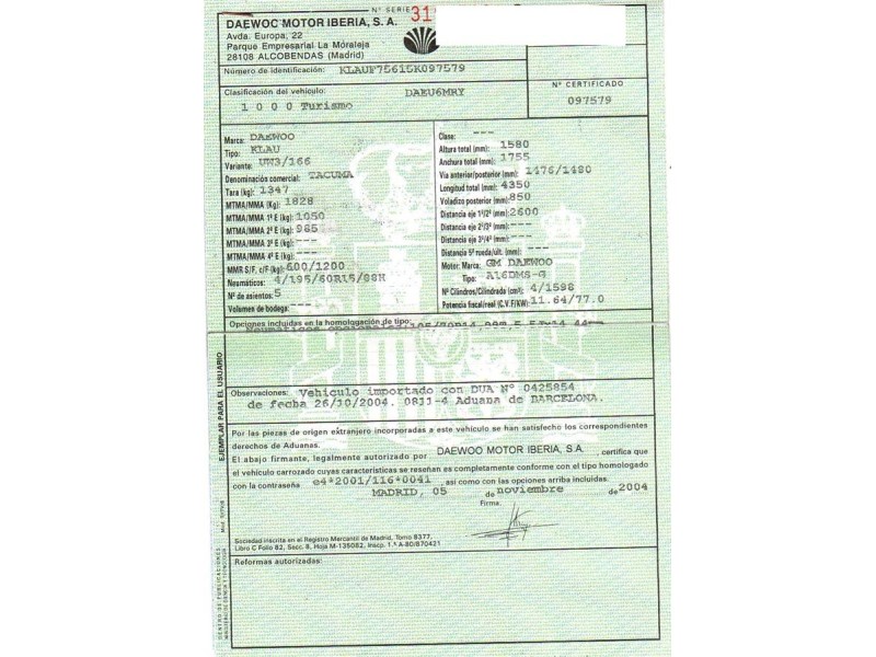 daewoo tacuma del año 2004