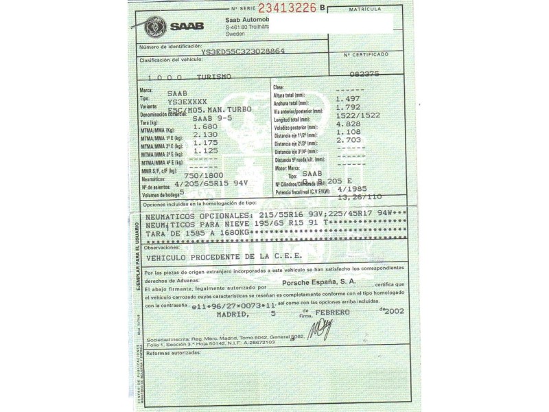 saab  9-3 del año 2002