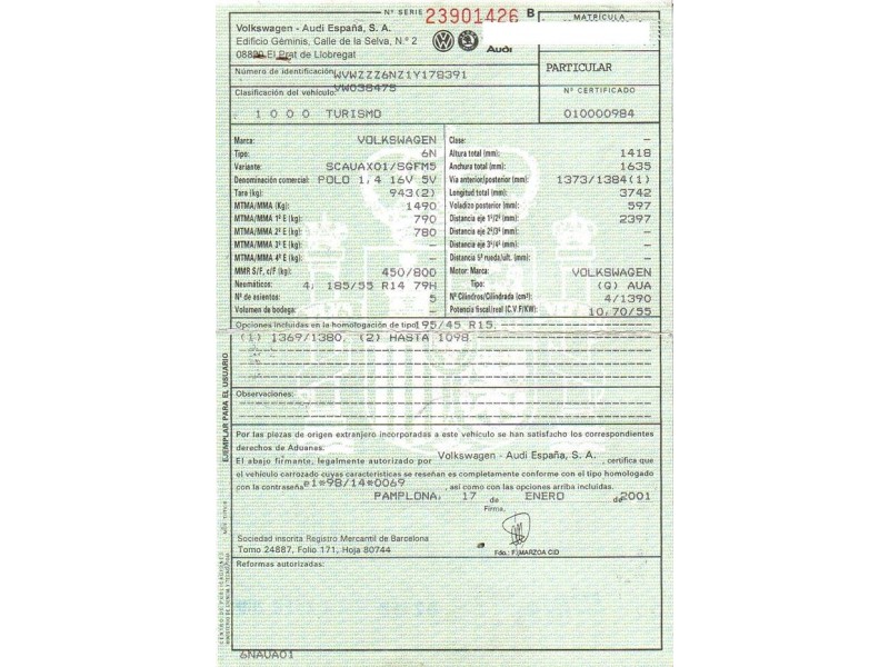 volkswagen polo del año 2001