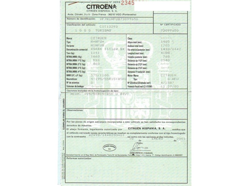 citroen xsara del año 2001