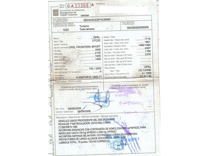 opel frontera del año 1992