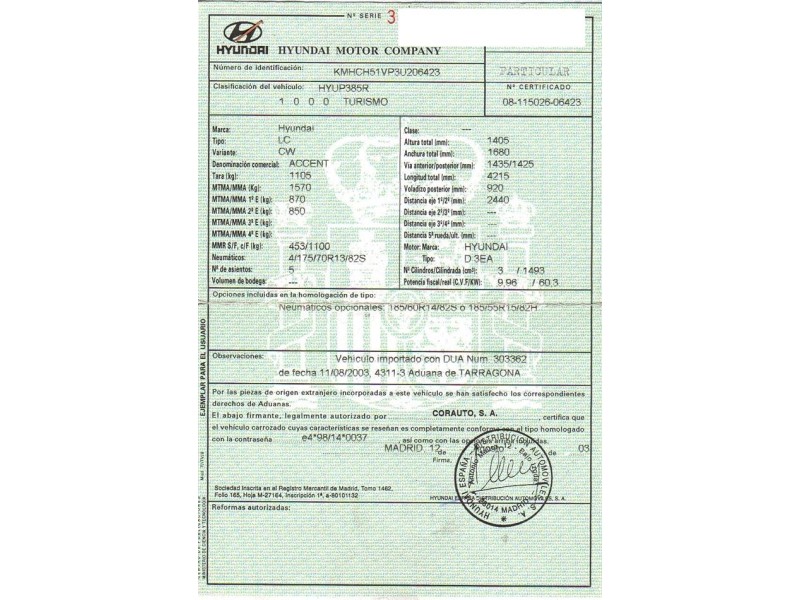 hyundai accent del año 2003