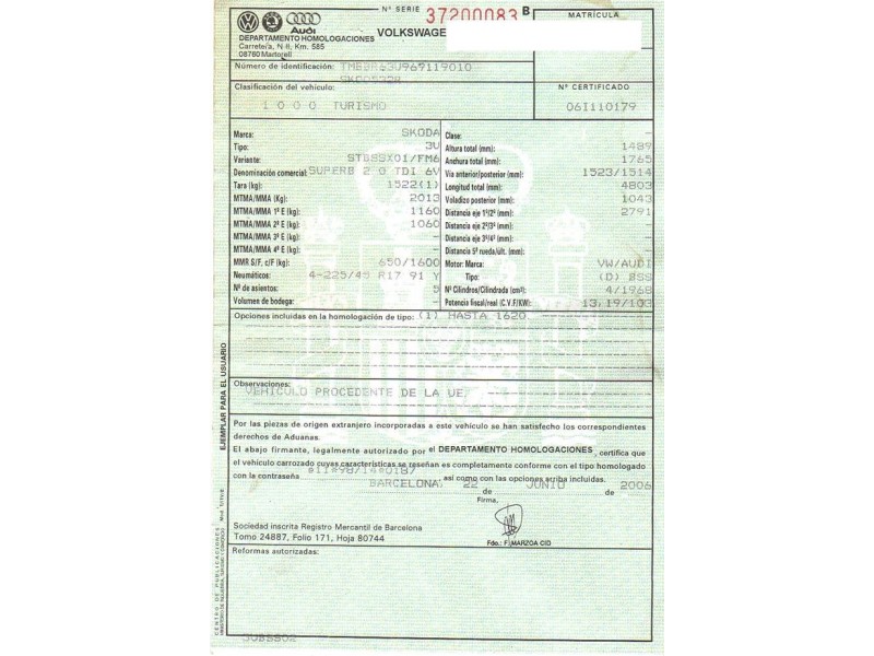 skoda superb del año 2006