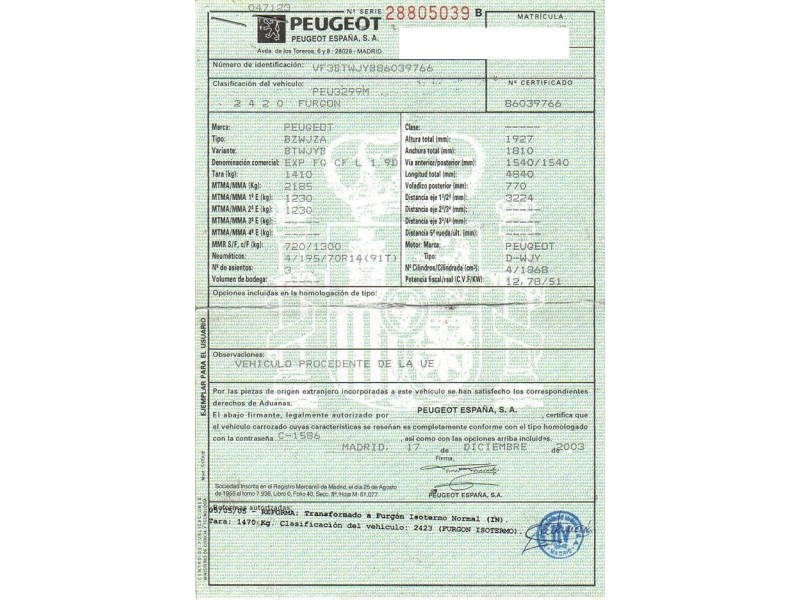 peugeot expert del año 2003