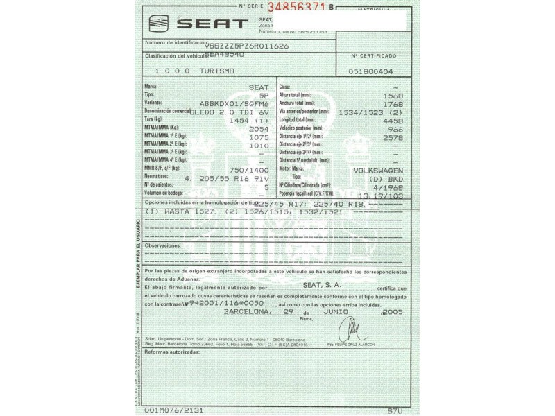 seat toledo del año 2006