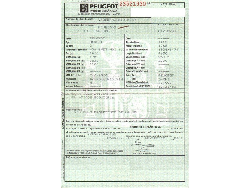 peugeot 406 del año 2000