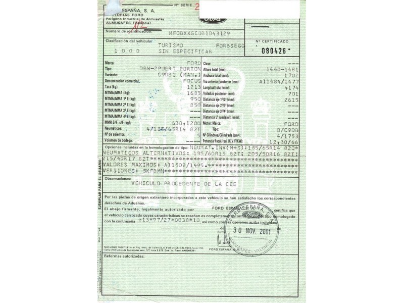 ford focus del año 2001