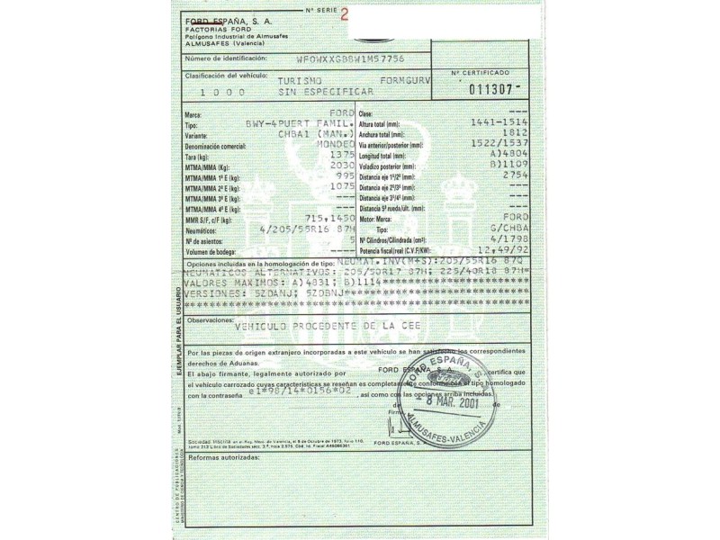 ford mondeo del año 2001