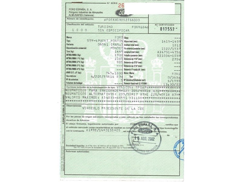 ford mondeo del año 2002