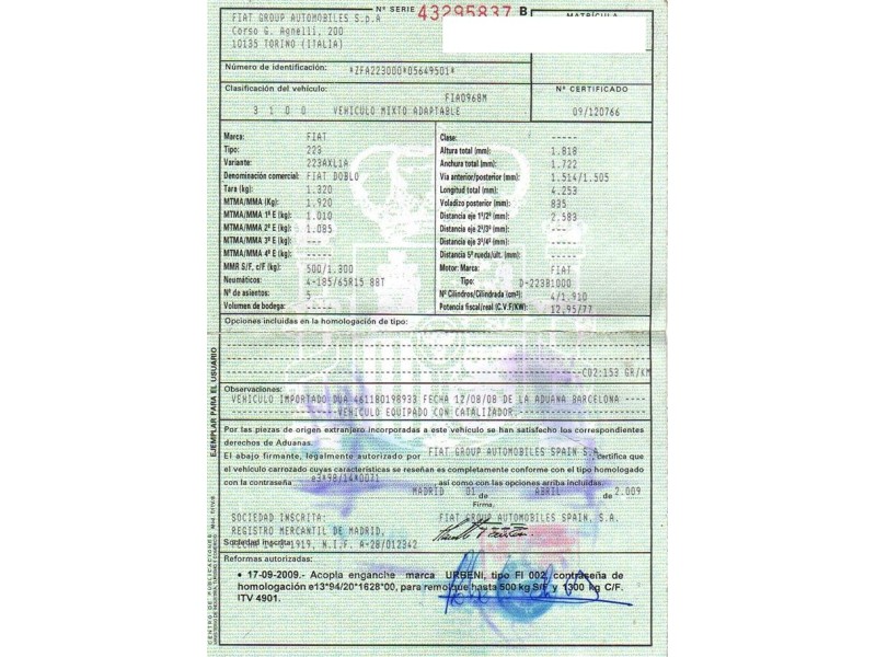 fiat doblo del año 2009