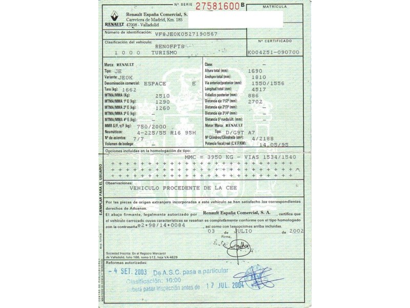 renault espace del año 2002