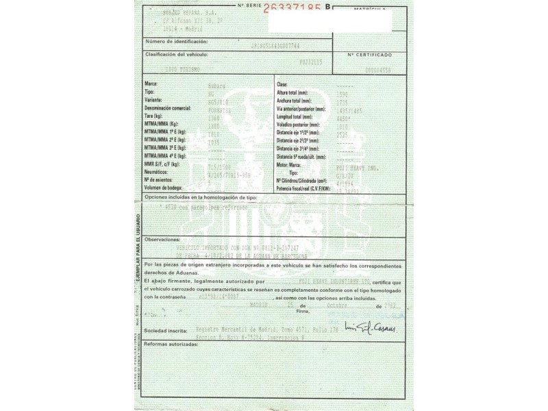 subaru forester del año 2002