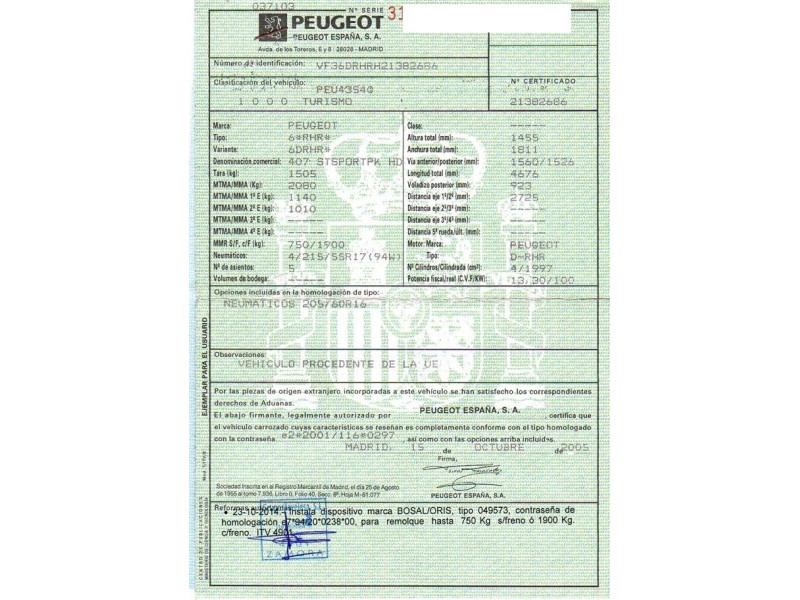 peugeot 407 del año 2005