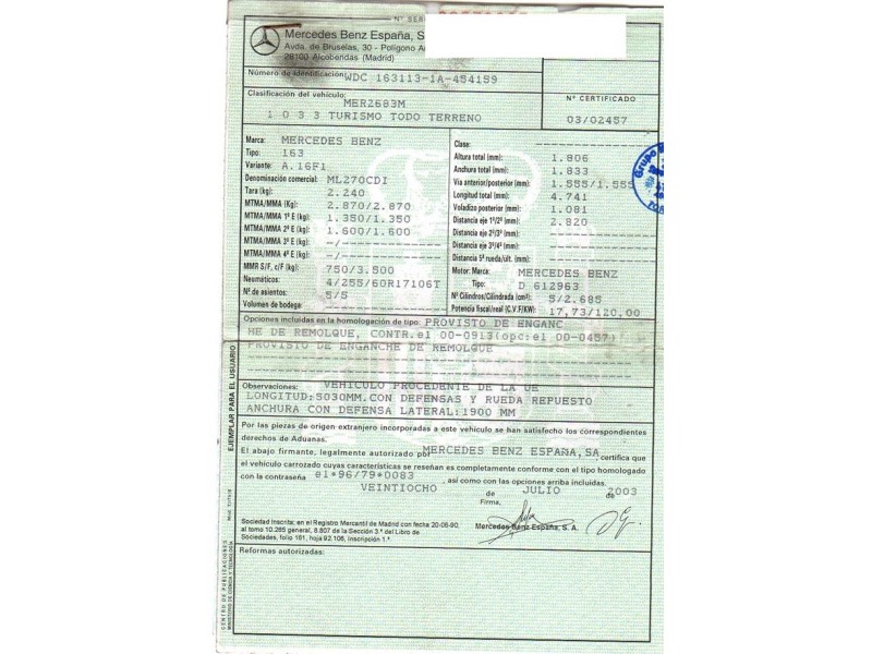 m. benz ml 270 del año 2003