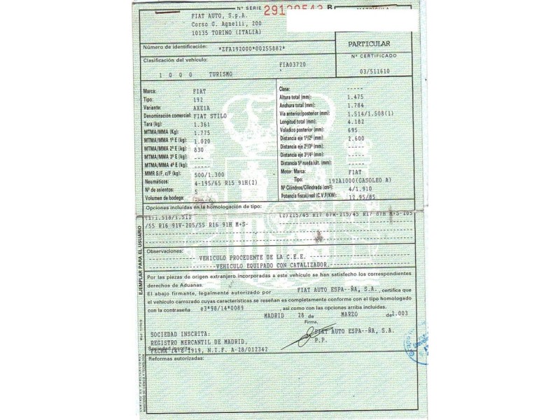 fiat stilo del año 2003