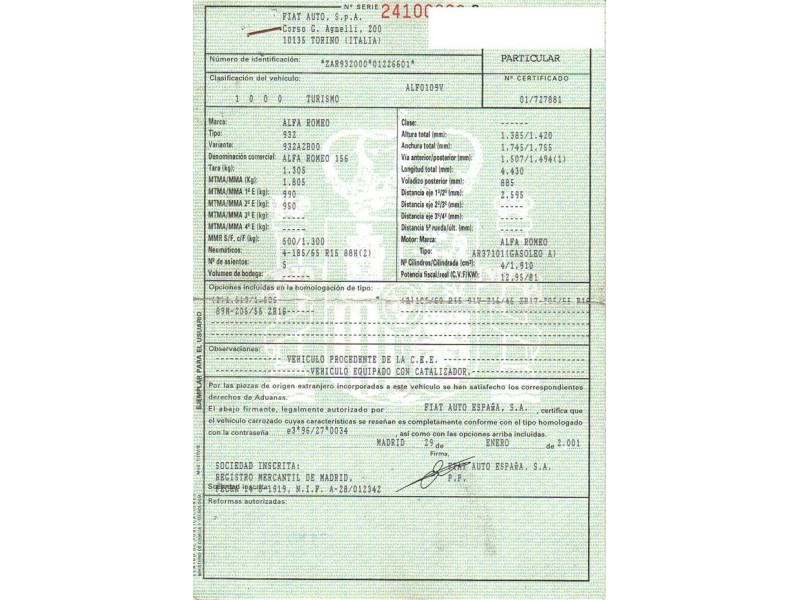 alfa romeo 156 del año 2001