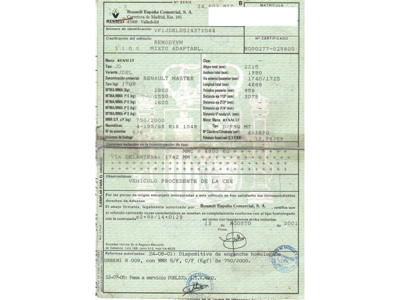 renault master del año 2001