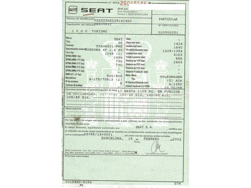 seat cordoba del año 2002