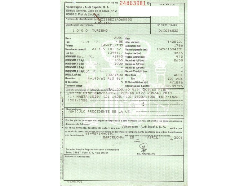 audi a4 del año 2001