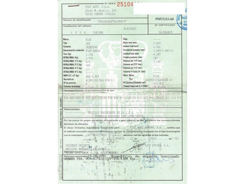 fiat brava 1.9 td -1b2b9000 (100,61cv del año 2001