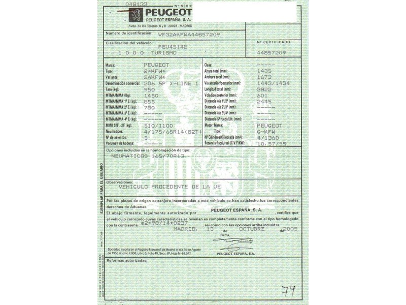 peugeot 206 del año 2005