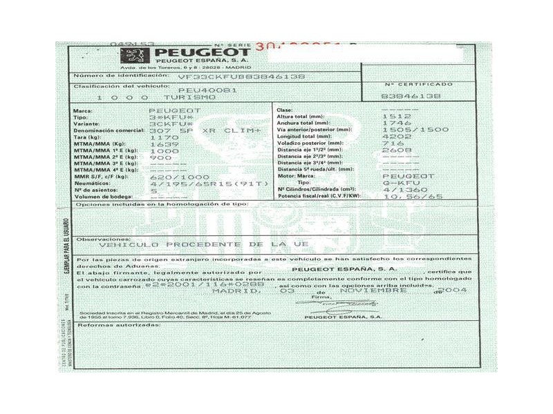 peugeot 307 del año 2004