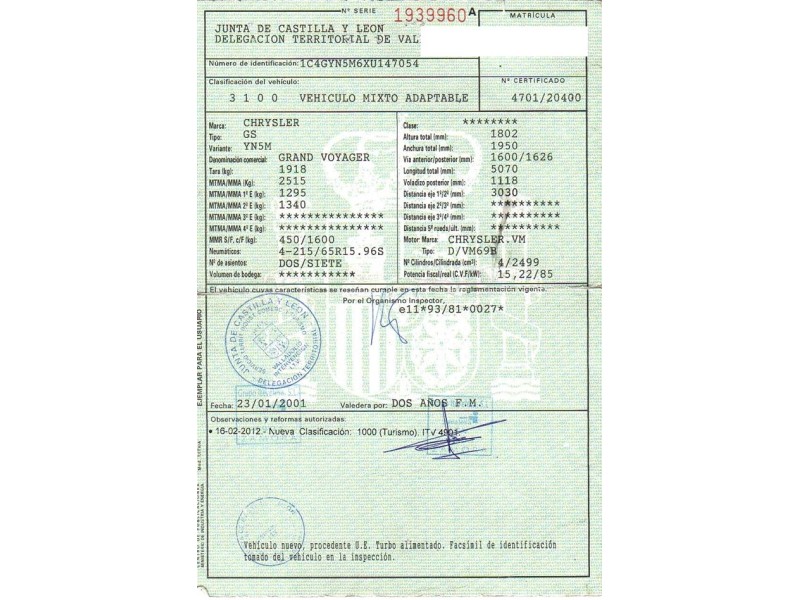 chrysler voyager del año 2001