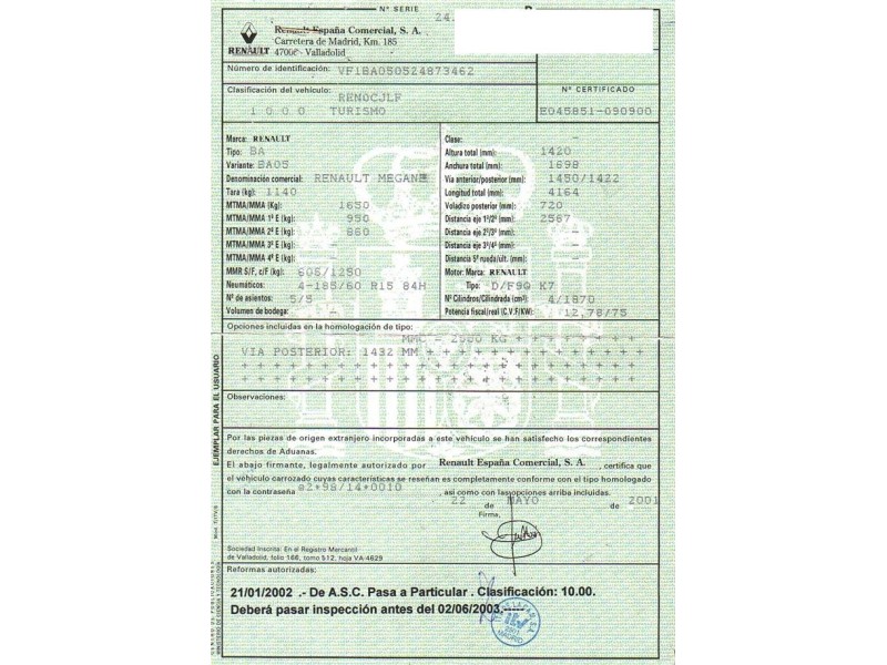 renault megane del año 2001