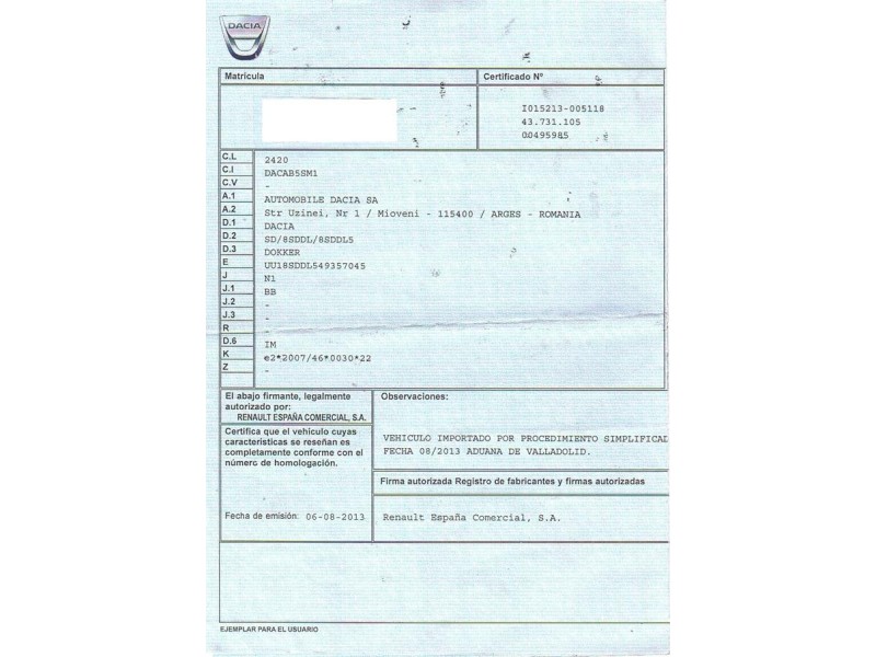 dacia dokker del año 2013