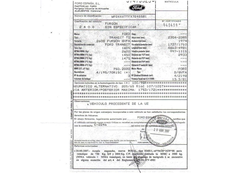 ford transit del año 2007