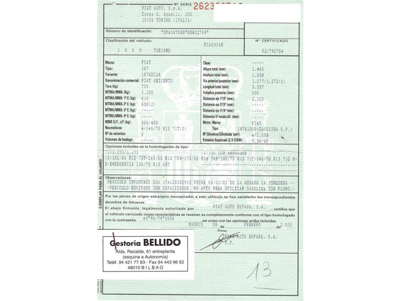 fiat seicento del año 2002