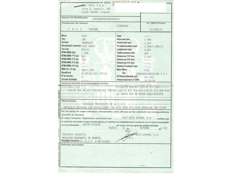 fiat punto del año 2002