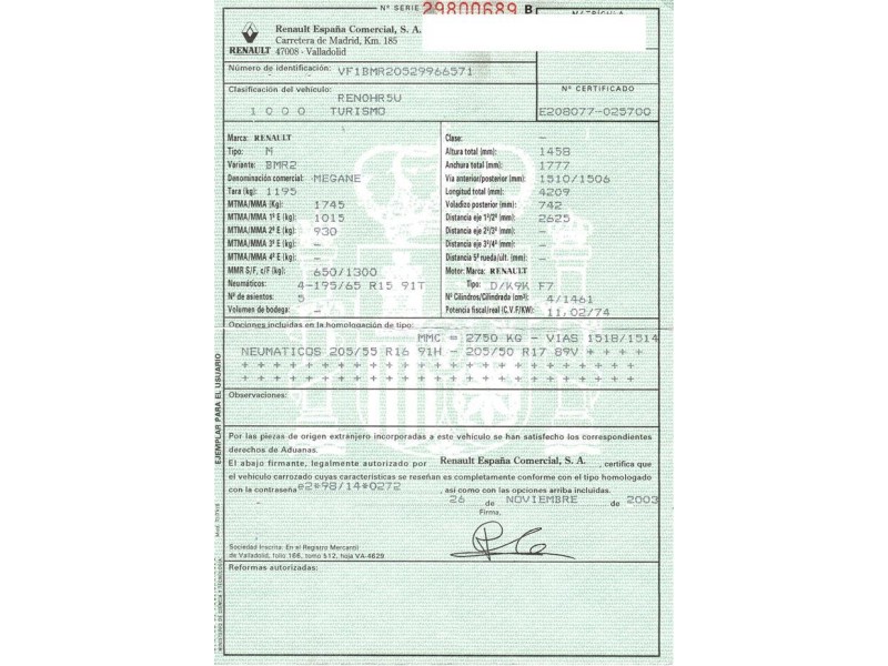 renault megane del año 2003