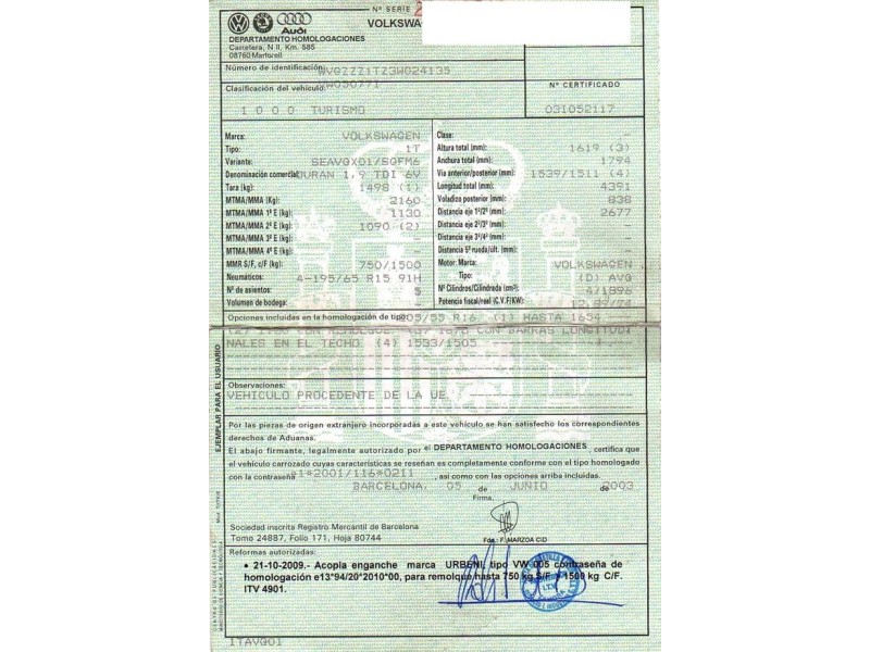 volkswagen touran del año 2003