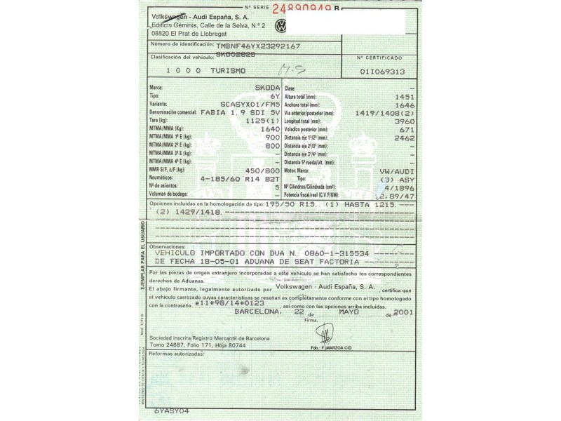 skoda fabia del año 2001