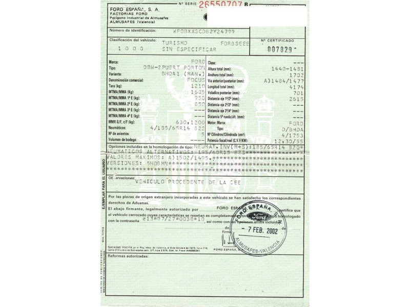 ford focus 1.8 td (74,78cv del año 2002