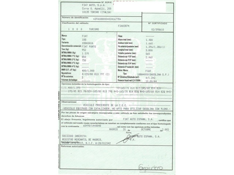 fiat punto del año 2002