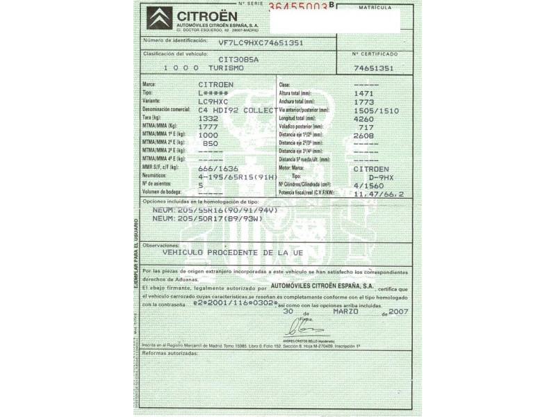 citroen c 4 1.6 td hdi-9hx(90cv del año 2007