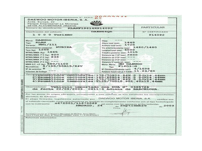 daewoo nubira del año 2003