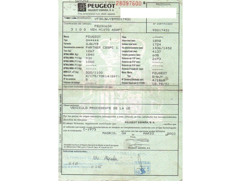 peugeot partner del año 2003