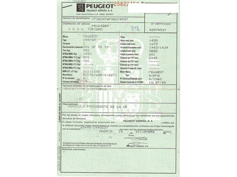 peugeot 206 del año 2002