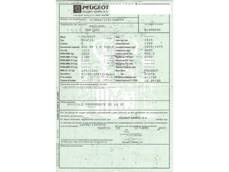 peugeot 406 del año 2001