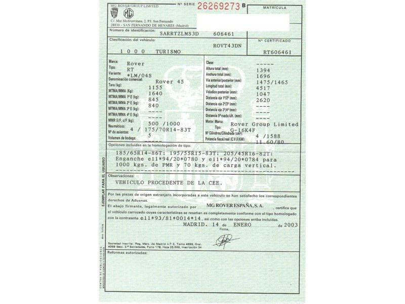 rover  45 del año 2003
