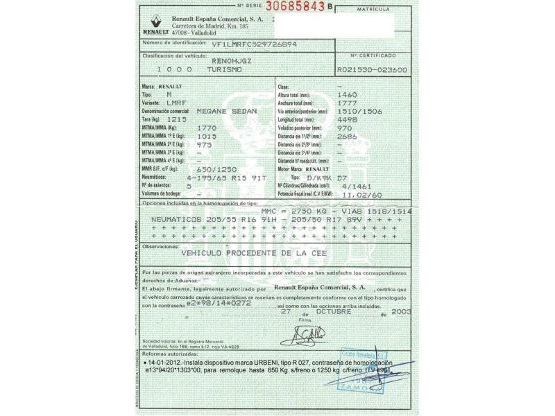 renault megane del año 2003